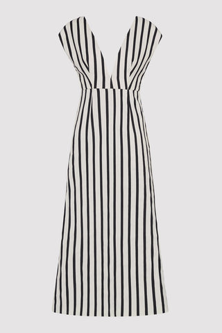 Origami Dress Ivory & Black Stripe